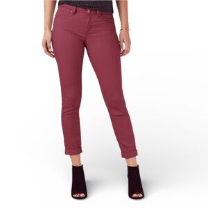 Washed Maroon Mid Rise Cuffed Skinny Ankle Jeans